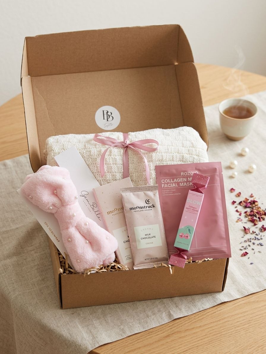 Self Care Gift Box for Women – Spa Gift Set, Relaxation Box, Chocolate & Face Mask, Birthday Gift, Mother's Day Gift