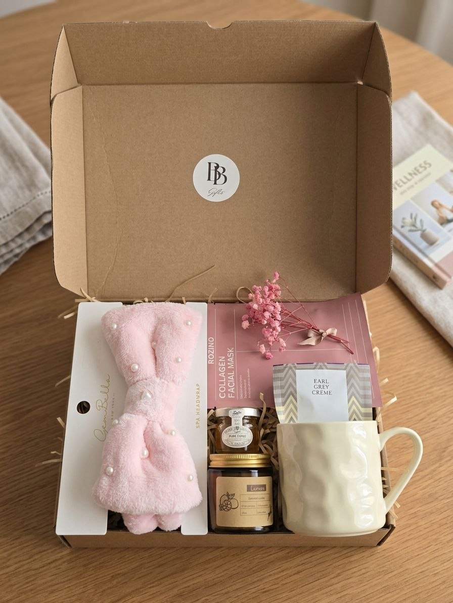 Spa Gift Box for Women – Pink Self Care Set with Mug, Candle & Skincare, Birthday Gift, Relaxation Gift Basket Mother's Day