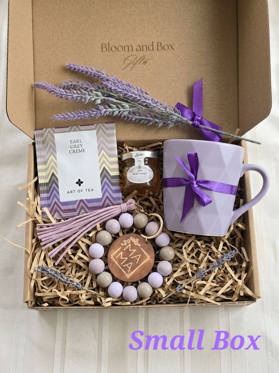 Mother’s Day Gift Box for Mom, Lavender Self Care Gift Set, Relaxation Spa Box, Tea Lover Gift, Mom Gift Basket, Purple Gift Box